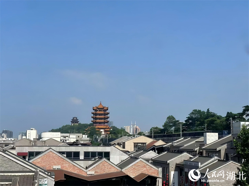 街区楼顶远眺黄鹤楼。人民网记者 周倩文摄